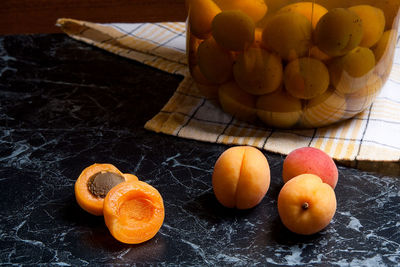 High angle view of fruits on table