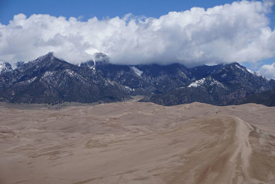 Scenic view of mountains against cloudy sky