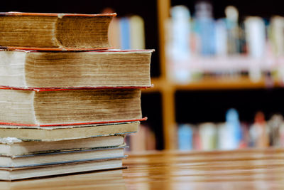 Close-up of books on table