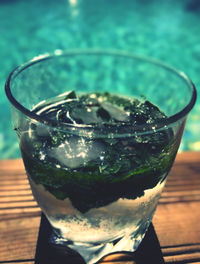 Close-up of drink in glass on table