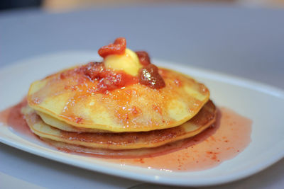 Close-up of dessert served in plate