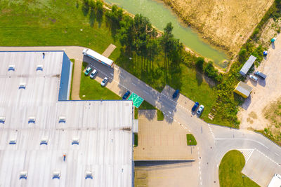 High angle view of buildings in city