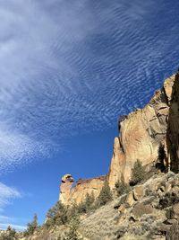 Low angle view of rock formations against sky