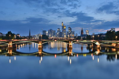 Reflection of illuminated buildings in water