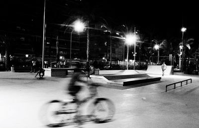 People in illuminated park during winter at night