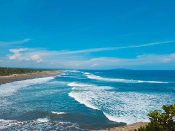 Scenic view of sea against blue sky