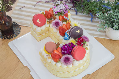 High angle view of cake on table