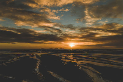 Scenic view of beach against sky during sunset