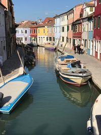 Boats moored in water