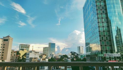 Low angle view of skyscrapers against sky