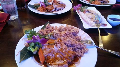 High angle view of food on table