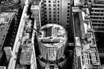 High angle view of buildings in city