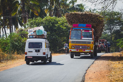 View of truck on road against trees in city