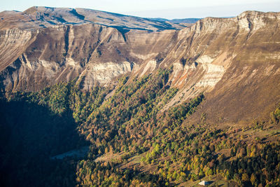 High angle view of landscape against mountain range