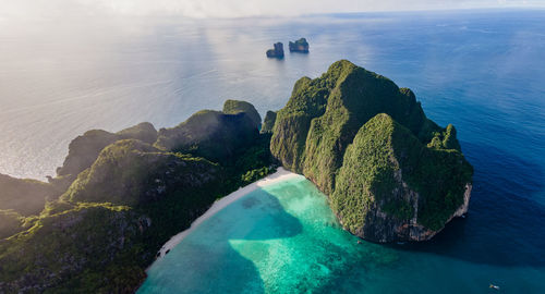 High angle view of rocks on beach