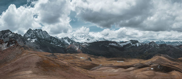 Panoramic view of snowcapped mountains against sky