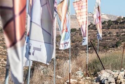 Close-up of clothes drying on clothesline