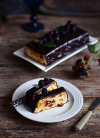 Close-up of dessert in plate on table