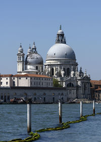 View of buildings against clear sky