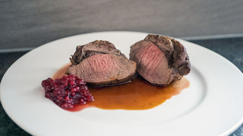 High angle view of meal served in plate