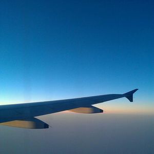 Low angle view of airplane wing