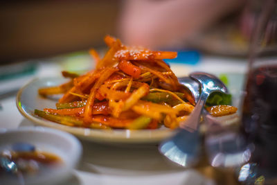 Close-up of food served in plate