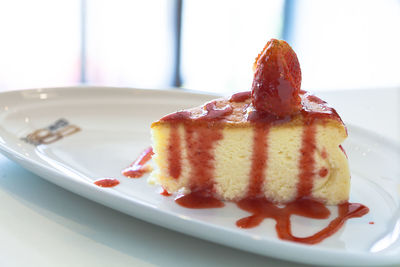 Close-up of cake in plate on table