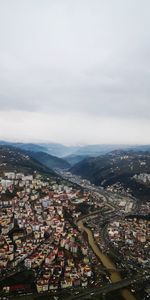 High angle shot of townscape against sky