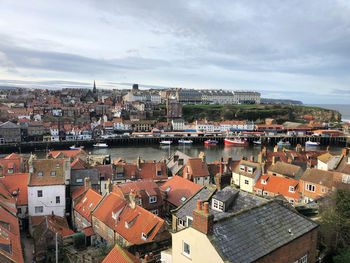 High angle view of townscape against sky