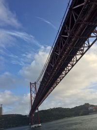 Low angle view of bridge against cloudy sky