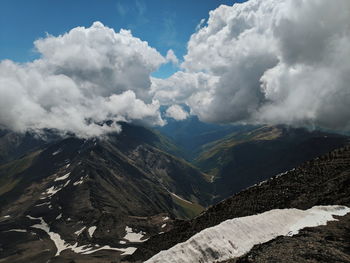 Scenic view of snowcapped mountains against sky