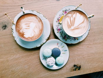 High angle view of cappuccino on table