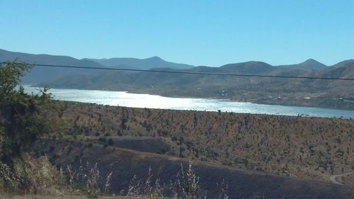 Scenic view of sea against clear blue sky