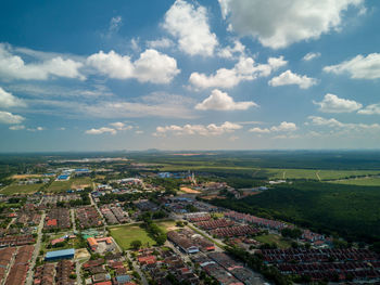 High angle view of townscape against sky