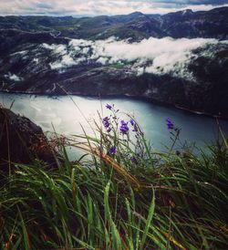 High angle view of calm lake