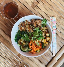 High angle view of food in plate on table