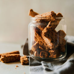 Close-up of cookies in jar on table