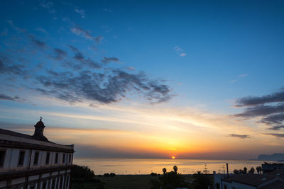 Silhouette of buildings against sky during sunset