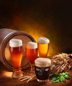 Close-up of beer glass on table