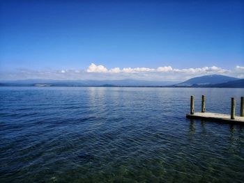 Scenic view of sea against blue sky