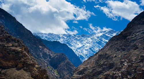 Scenic view of snowcapped mountains against sky