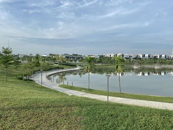 Scenic view of lake against sky