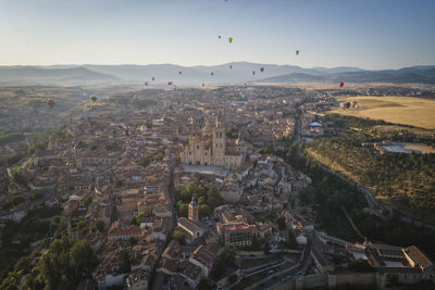 Segovia in balloon festival from aerial view