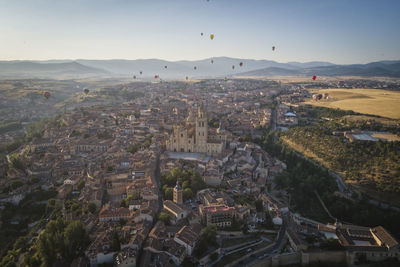 High angle view of buildings in city