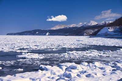 Scenic view of snowcapped mountains against sky