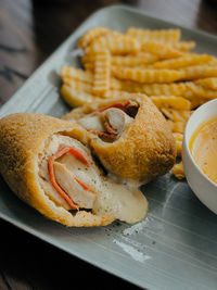 Close-up of food in plate on table