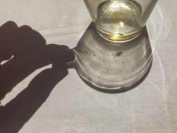 High angle view of glass with water on table