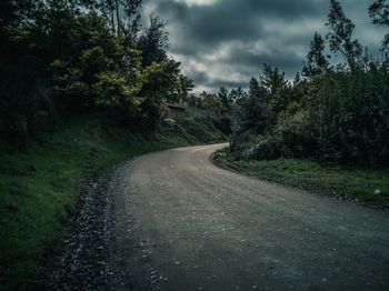 Empty road amidst trees against sky