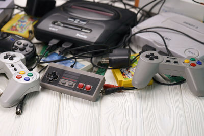 High angle view of toys on table