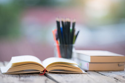 Close-up of books on table